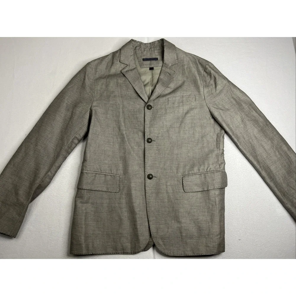 John Varvatos Mens Gray Plaid Linen Cotton Blazer Italy EU 52 US 42